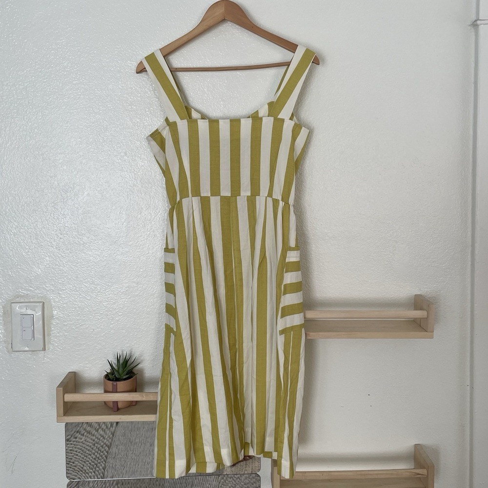 FRNCH Aurela Dress Womens Medium Yellow Stripes - Picture 2 of 9